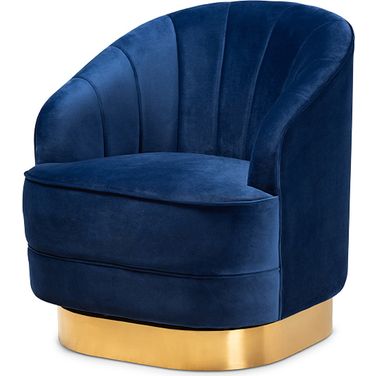 Fiore Glam And Luxe Royal Blue Velvet Fabric Upholstered Brushed Gold Finished Swivel Accent Chair