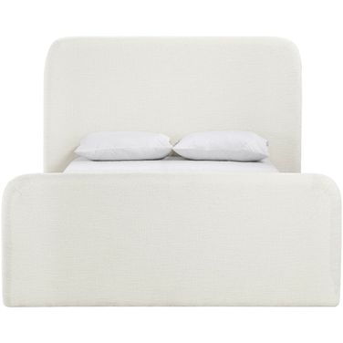 Fira Linen Textured Fabric Upholstered Queen Bed In Cream