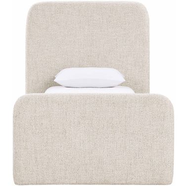 Fira Linen Textured Fabric Upholstered Twin Bed In Beige