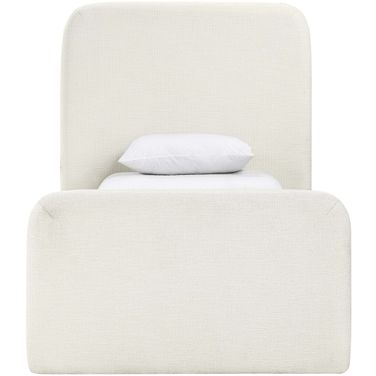 Fira Linen Textured Fabric Upholstered Twin Bed In Cream