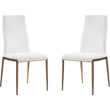 Firenze PU Leather Dining Chair Set of 2 In White and Bronze