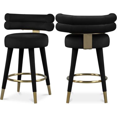 Fitzroy Velvet Counter Stool Set of 2 In Black