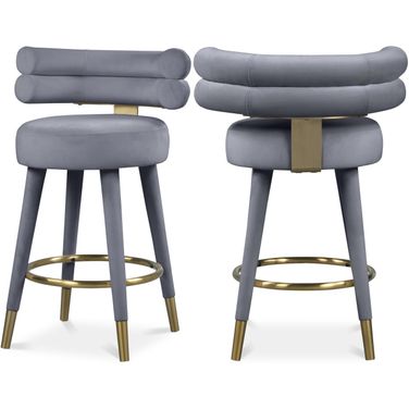 Fitzroy Velvet Counter Stool Set of 2 In Grey