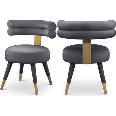 Fitzroy Velvet Dining Chair Set of 2 In Grey