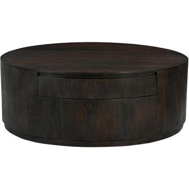 Flagstaff 48 Inch Round Cocktail Table with 2-Drawers In Barista Brown