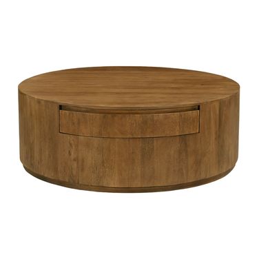 Flagstaff Round 2-Drawers Cocktail Table In Spice Tan