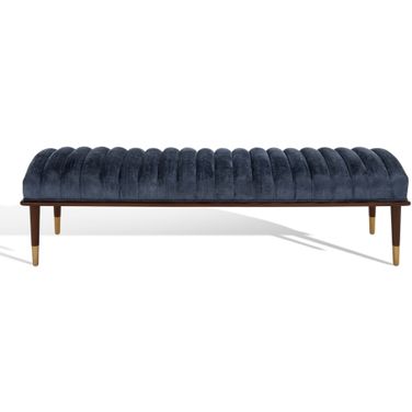 Flannery Mid-Century Bench In Dark Blue and Dark Brown
