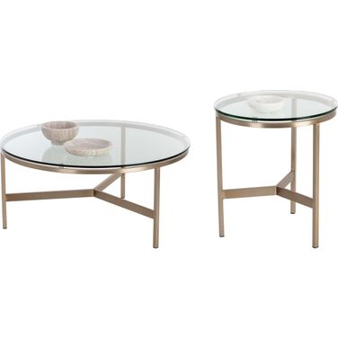 Flato Antique Brass And Clear Glass Occasional Table Set