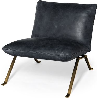 Flavelle II Accent Chair In Black Leather Cushion Seat and Solid Iron Base