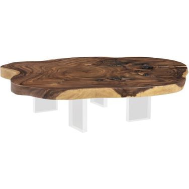 Floating Coffee Table with Acrylic Legs In Natural Wood