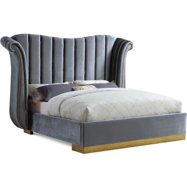 Flora Velvet King Bed In Grey