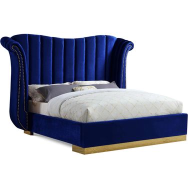 Flora Velvet King Bed In Navy