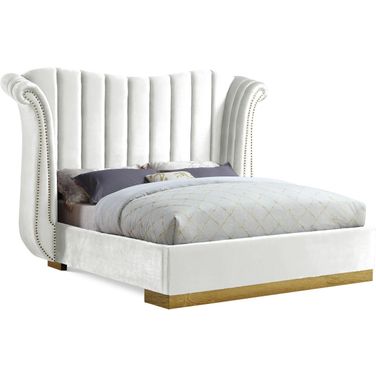 Flora Velvet King Bed In White