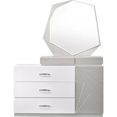 Florence White and Light Grey Lacquer Dresser and Mirror