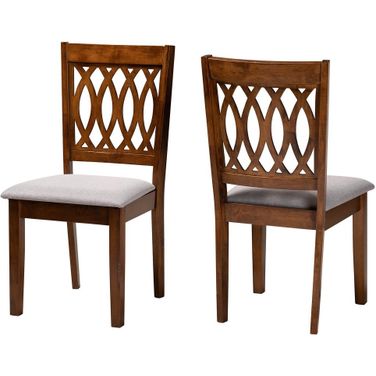Florencia Fabric and Wood Dining Chair Set of 2 In Grey and Walnut Brown