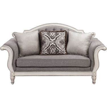 Florian Loveseat With 3 Pillows In Gray and White
