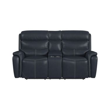 Florin Power Motion Loveseat with Power Headrest and Console In Navy