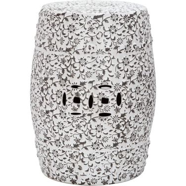 Flower and Vine White Garden Stool