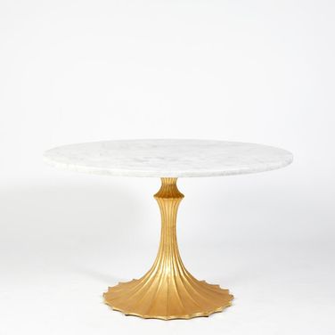 Flute 48 Inch Marble Top Table with 26 Inch Base In White and Gold