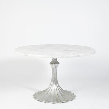 Flute 48 Inch Marble Top Table with 26 Inch Base In White and Silver