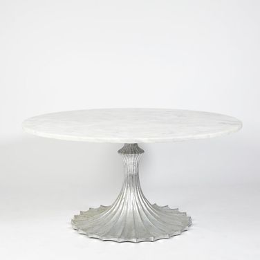 Flute 60 Inch Marble Top Table with 34 Inch Base In White and Silver