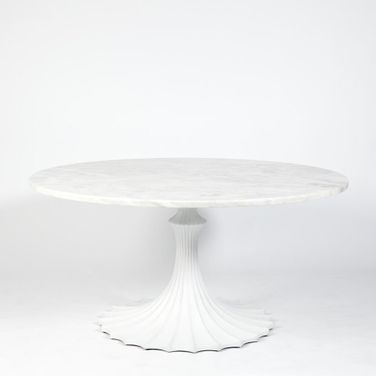 Flute 60 Inch Marble Top Table with 34 Inch Base In White