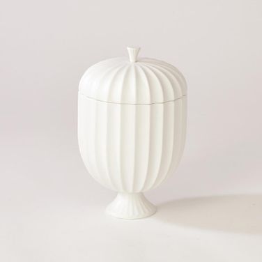 Flute Tall Lidded Vessel In White