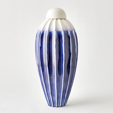 Fluted Small Jar with Lid In Cobalt