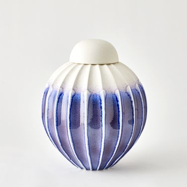 Fluted Wide Jar with Lid In Cobalt