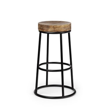 Flynn 26.25 Inch Height Stool In Brown Wood Seat with Black Metal Frame