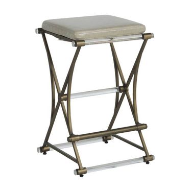 Flynn 26.5 Inch Counter Height Stool In Antique Gold and Light Grey