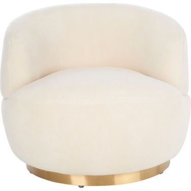 Flynn Faux Lamb Wool Swivel Chair In Ivory And Gold