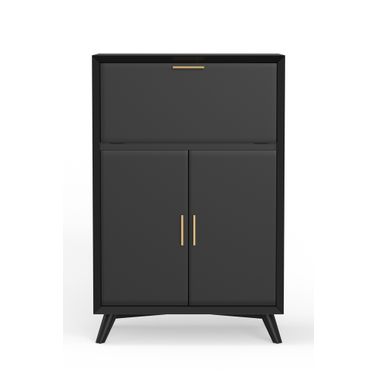 Flynn Large Bar Cabinet with Drop Down Tray In Black
