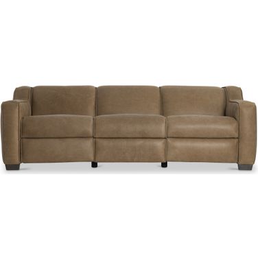 Flynn Leather Power Motion Sofa In Beige and Tan