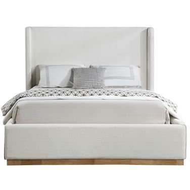 Flynn Linen Textured Fabric King Bed In Natural and Cream