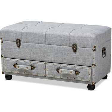 Flynn Modern Transitional Grey Fabric Upholstered 2-Drawer Storage Trunk Ottoman
