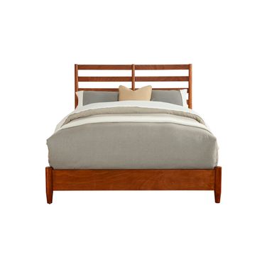 Flynn Retro Queen Bed with Slat Back Headboard In Chestnut