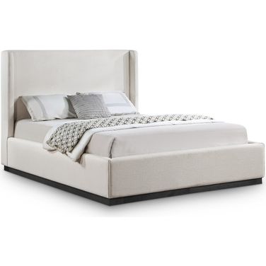 Flynn Textured Fabric King Bed In Beige Linen