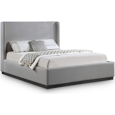 Flynn Textured Fabric King Bed In Grey Linen