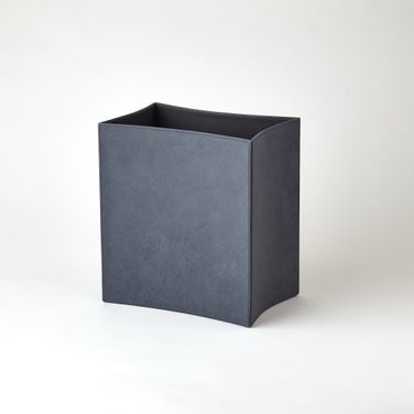 Folded Leather Wastebasket In Blue Wash