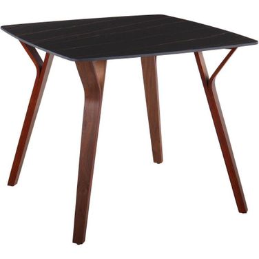 Folia Mid-Century Modern Dinette Table In Walnut Wood And Black Textured Marble