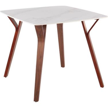 Folia Mid-Century Modern Dinette Table In Walnut Wood And White Textured Marble
