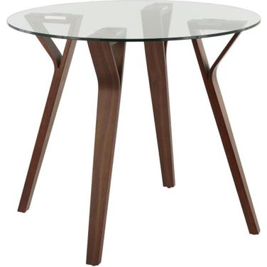 Folia Mid-Century Modern Round Dinette Table In Walnut Wood And Clear Glass