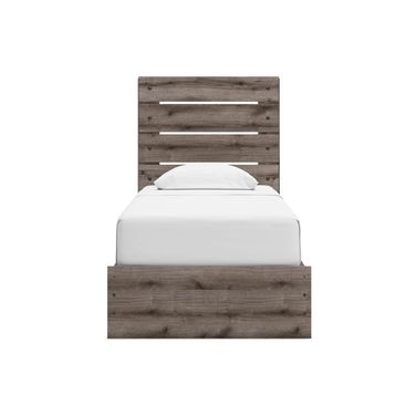 Fondenlane Twin Panel Bed with Storage In Brown Gray