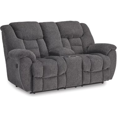Foreside Reclining Loveseat with Console In Charcoal