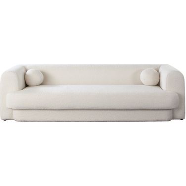 Form Sofa In Ivory Boucle Fabric with 2 Accent Pillow Balls