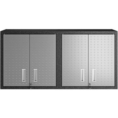 Fortress 30 Inch Floating Textured Metal Garage Cabinet With Adjustable Shelves In Grey - Set of 2