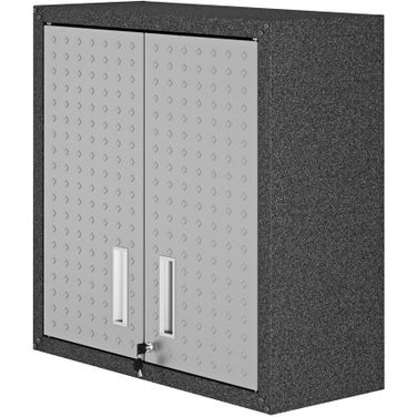 Fortress 30 Inch Floating Textured Metal Garage Cabinet With Adjustable Shelves In Grey