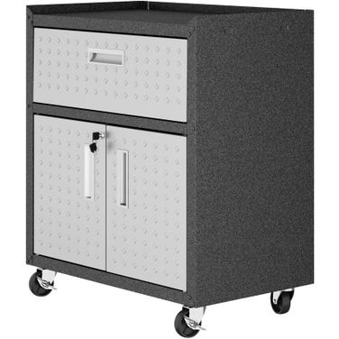 Fortress Textured Metal 31.5 Inch Garage Mobile Cabinet With 1 Full Extension Drawer And 2 Adjustable Shelves In Grey