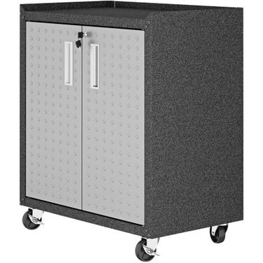 Fortress Textured Metal 31.5 Inch Garage Mobile Cabinet With 2 Adjustable Shelves In Grey